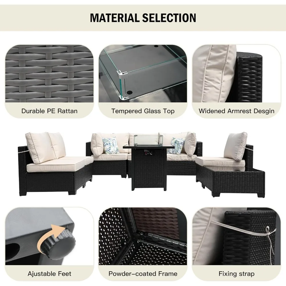 Muebles de patio de 8 piezas,  - Outdoor Furniture Fire Pit Set reseña y precio