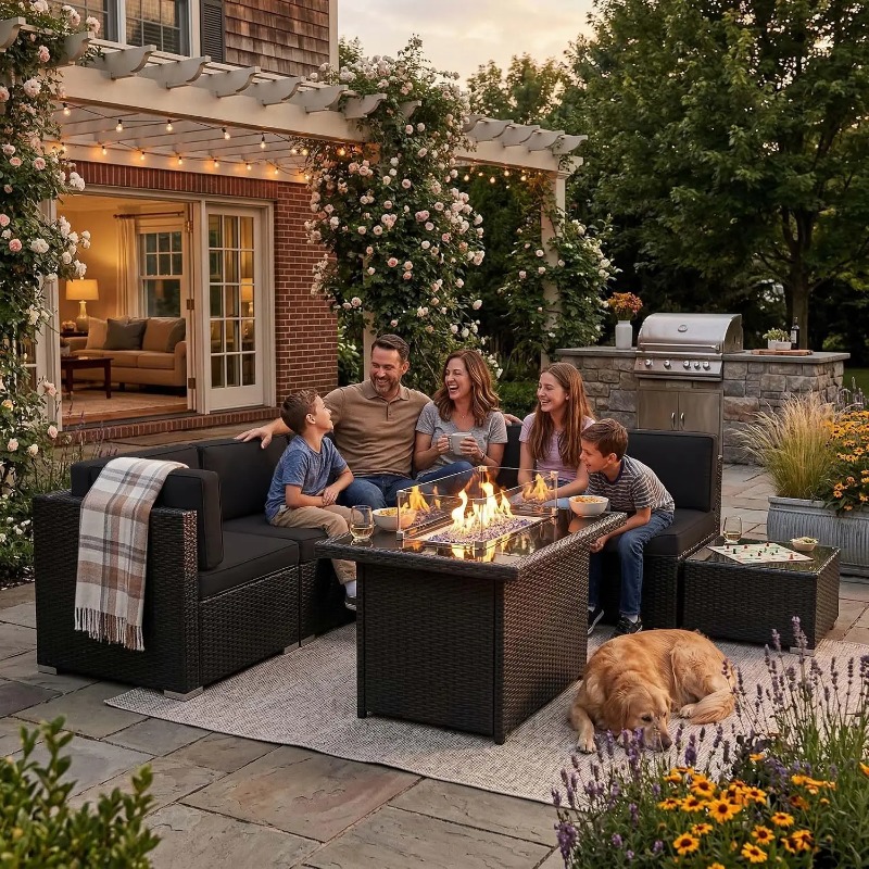 Juego de Sofás Seccionales de  - Outdoor Furniture Fire Pit Set reseña y precio