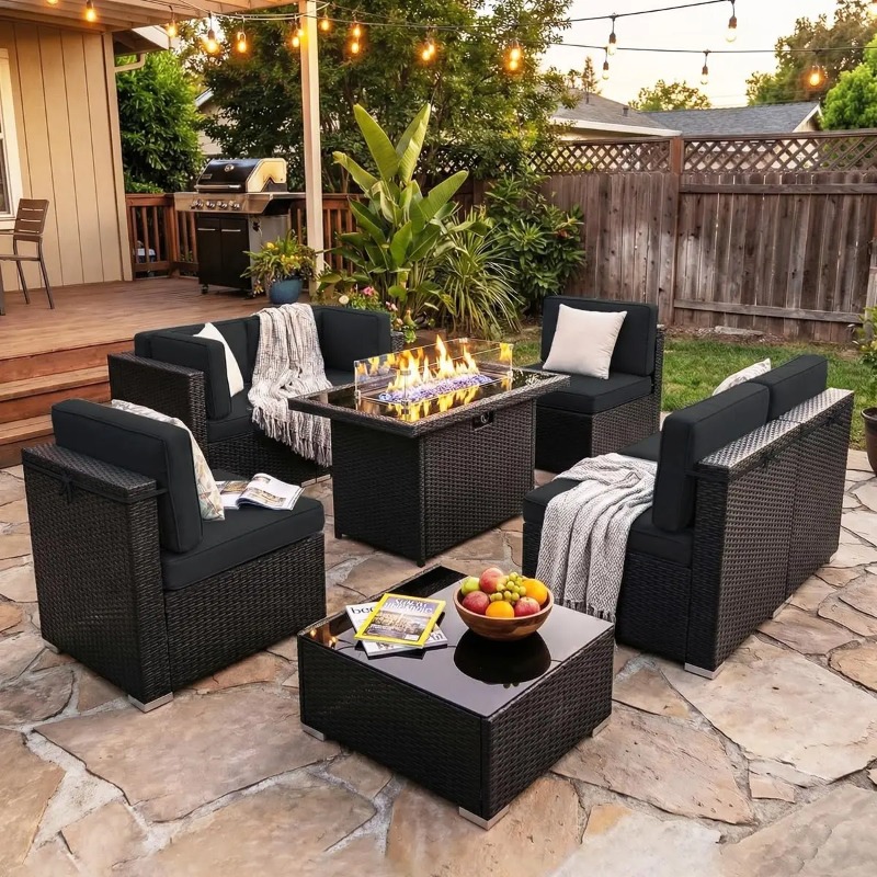 Juego de Sofás Seccionales de  - Outdoor Furniture Fire Pit Set reseña y precio