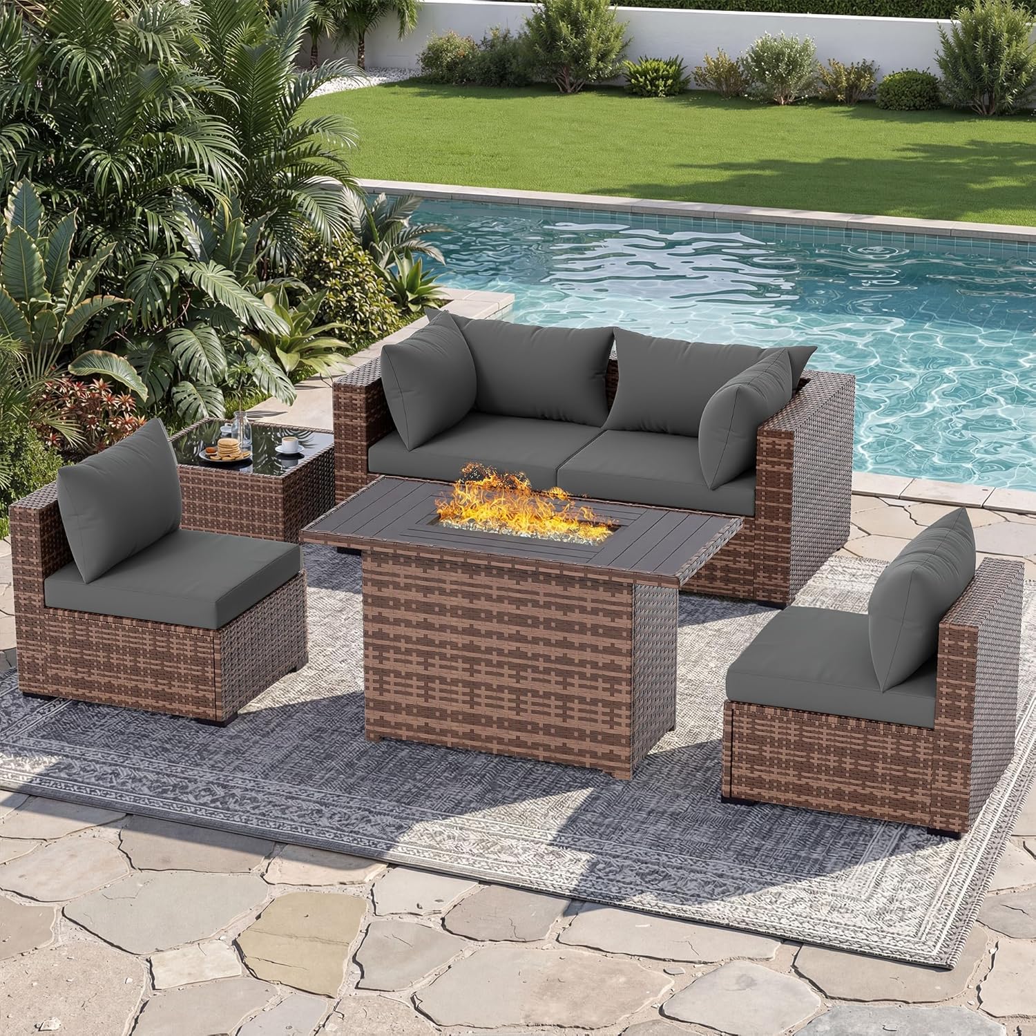 Conjunto de Sofá Seccional par - Outdoor Furniture Fire Pit Set reseña y precio