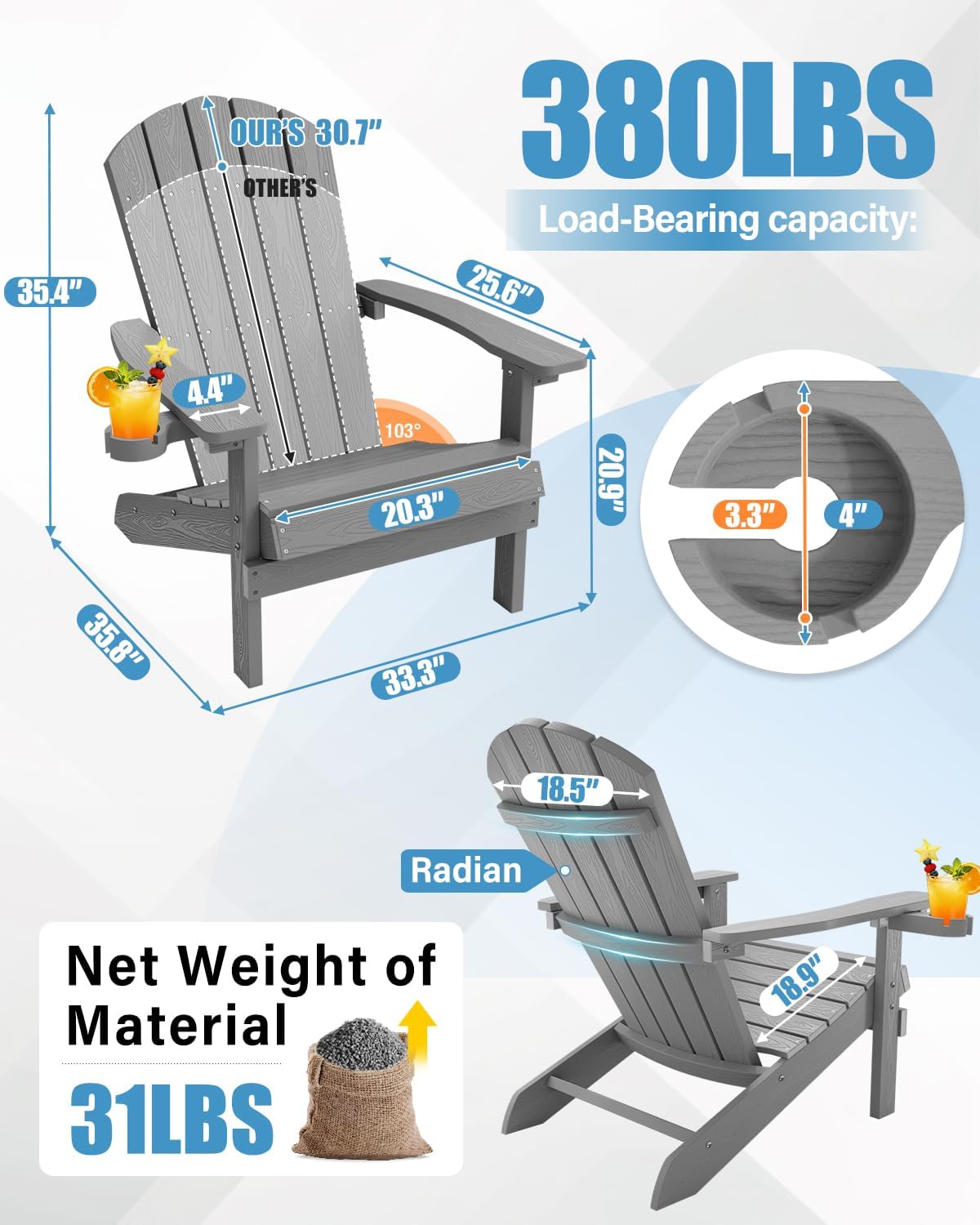 Juego de 2 Sillas Adirondack R - Outdoor Furniture Fire Pit Set reseña y precio