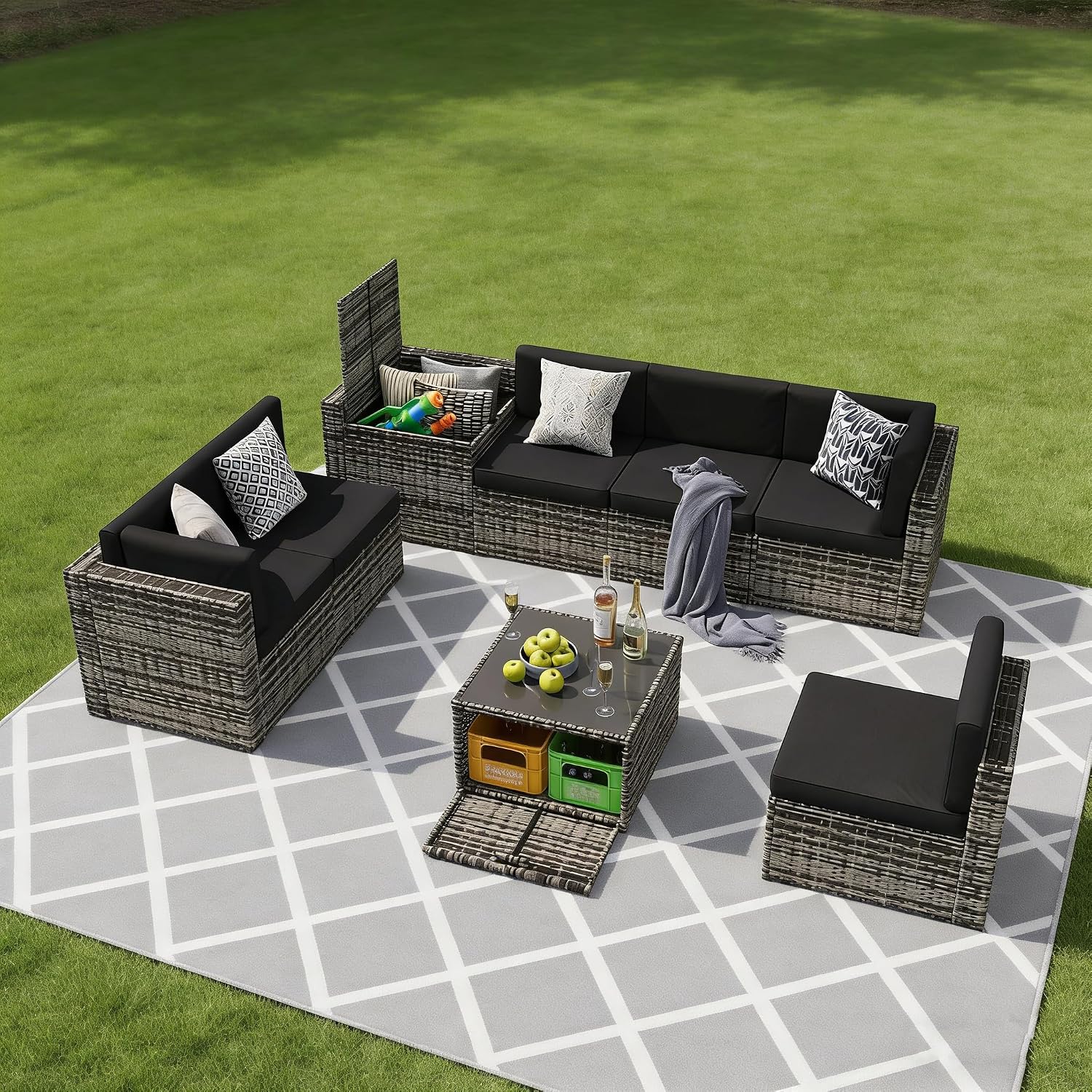 Juego de Sofá Seccional de Mim - Outdoor Furniture With Storage For Cushions reseña y precio