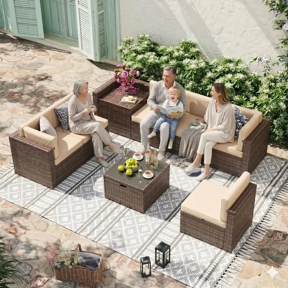 Juego de Muebles de Mimbre par - Outdoor Furniture With Storage For Cushions reseña y precio